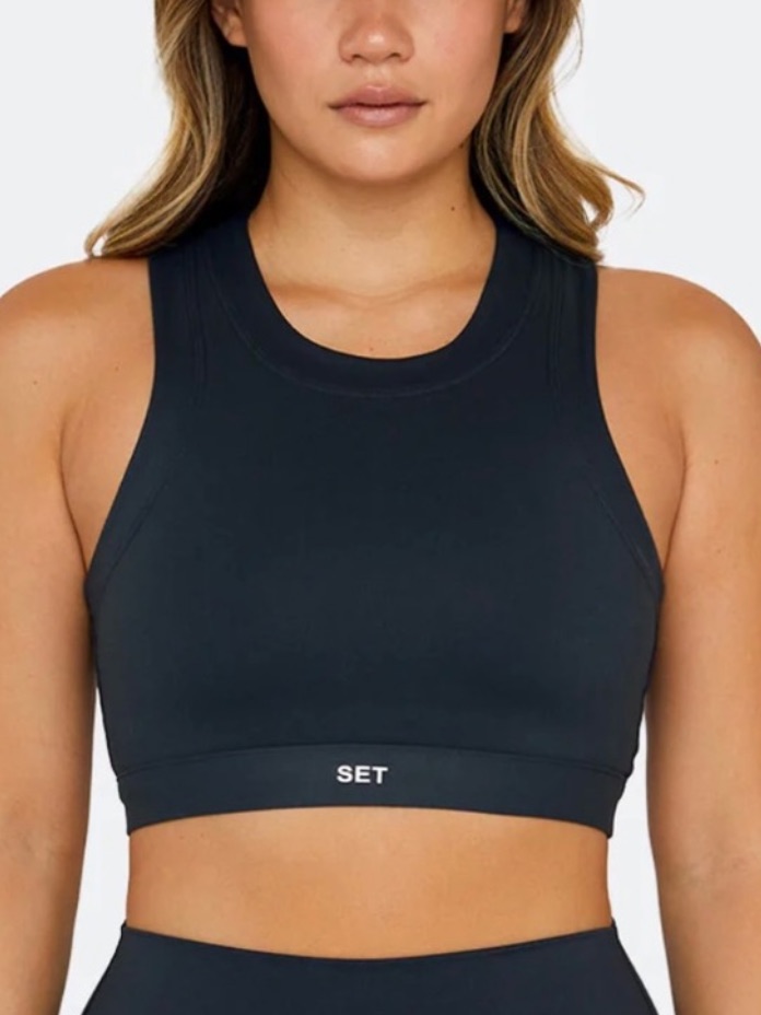 Women’s Set Active Sportbody High Neck Sports Bra Crop Top Onyx Black Size M